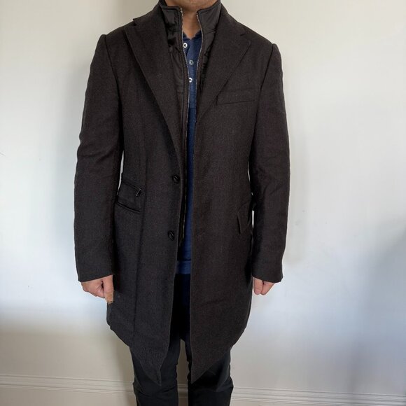 Mens Corneliani ID Coat with zip out bib grey/brown 46R